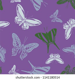 Pretty seamless butterfly engraving texture isolated on contrast back layer. Season butterfly etching theme vector. Insect silhouette backdrop for marketing purpouses.