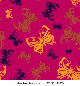 Pretty seamless butterfly iterative pattern isolated on contrast back layer. Wildlife butterfly repeat theme vector. Wildlife insect fauna artwork for interior textile.