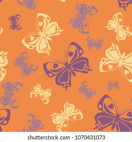 Pretty seamless butterfly iterative pattern isolated on contrast back layer. Wildlife butterfly repeat theme vector. Wildlife insect fauna clipart for interior.
