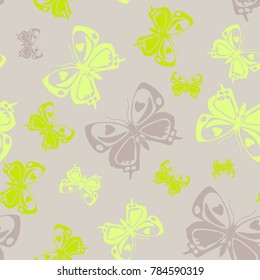 Pretty seamless butterfly iterative template isolated on contrast back layer. Spring butterfly repeat theme vector. Wildlife insect fauna backdrop for marketing purposes.
