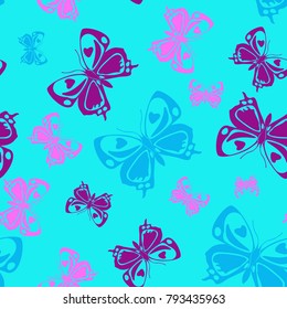 Pretty seamless butterfly iterative template isolated on contrast back layer. Spring butterfly repeat theme vector. Wildlife insect fauna artwork for textile.
