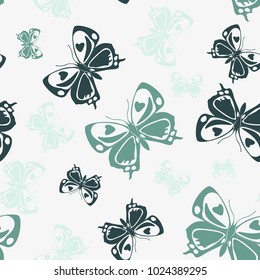 Pretty seamless butterfly iterative texture isolated on contrast back layer. Flying butterfly repeat theme vector. Wildlife insect fauna artwork for wrapping paper.