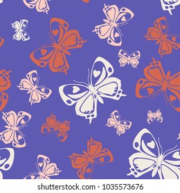 Pretty seamless butterfly iterative texture isolated on contrast back layer. Wildlife butterfly repeat theme vector. Wildlife insect fauna artwork for garments.