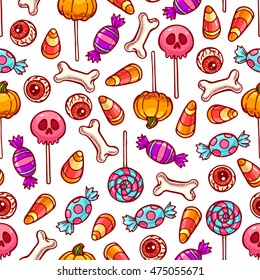 pretty seamless of different Halloween sweets. hand-drawn illustration