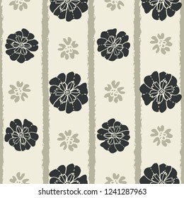 Pretty, seamless floral pattern in neutral tones. bi directional striped vector design with light background. Great for many uses- packaging, textiles, home decor, fashion, stationery, invitations.