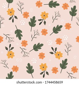 Pretty Seamless pastel pink flower floral leaf pattern. Stylish repeating texture. stylish Fall colors.