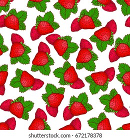 Pretty seamless pattern made of colorful hand drawn strawberries.