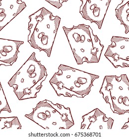 Pretty seamless pattern made of hand drawn sliced maasdam cheese.