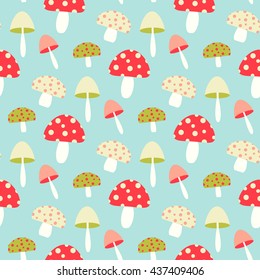 Pretty seamless pattern with magic mushroom