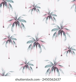 Pretty Seamless Repeat Fashion Watercolor Style Palm Tree Tropical Pattern Beach