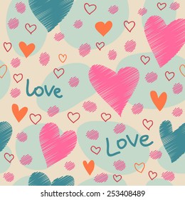 Pretty seamless vector pattern with hearts