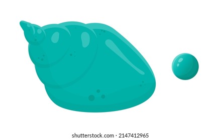 A pretty shell with a pearl. Colorful sea inhabitants. Vector summer illustration in marine cartoon style. For use in design, beach compositions, stickers, office.