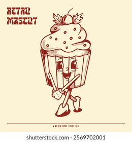 Pretty shy cupcake retro mascot