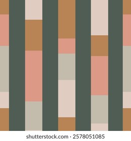 Pretty and simple blocks arranged to form stripes in peach, blue, brown, off white and green colors.  Geometric seamless vector pattern. Great for home decor, fabric, wallpaper, gift wrap, stationery.