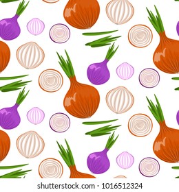 Pretty sketched seamless pattern made of hand drawn onion.Stock vector.