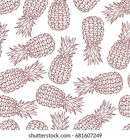 Pretty sketched seamless pattern made of hand drawn pineapples.