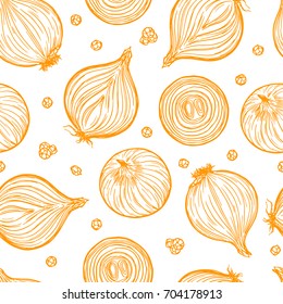 Pretty sketched seamless pattern made of hand drawn onion.