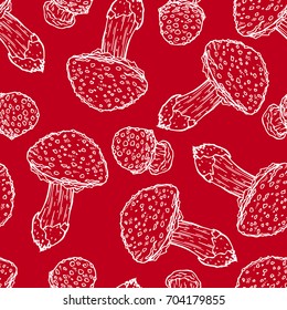 Pretty sketched seamless pattern made of hand drawn toadstool mushroom.