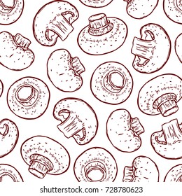 Pretty sketched seamless pattern made of hand drawn champignons.