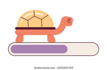 Pretty small golden turtle on loading bar vector illustration. Exotic animal. Web loader ui ux. Please wait. Graphical user interface. Cartoon flat design on white background