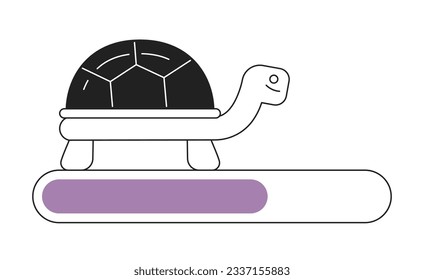 Pretty small golden turtle on outline loading bar vector illustration. Exotic animal. Web loader ui ux. Graphical user interface. Monochrome cartoon flat design on white background