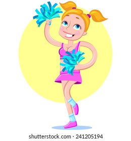 Pretty Smiling Blonde Cheerleader with Pom Poms