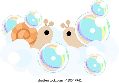 Pretty snails in the bath time