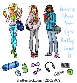 Pretty sporty women chatting 