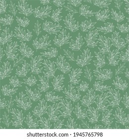 Pretty spring or summer wallpaper, background, textile or paper products. Pretty pattern of branches, sprigs and leaves in green color. The elegant the template for fashion prints. 