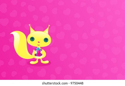 Pretty squirrel with gift. Cute baby animal.