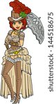 Pretty Steampunk Society Woman With Fancy Parasol