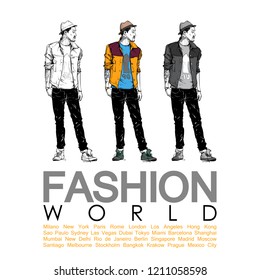 Pretty stylish guy on a grunge background. Vector illustration.