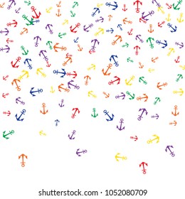 Pretty summer background with anchors. Anchor In Cartoon Free Style. Pattern Art Illustration Vector
