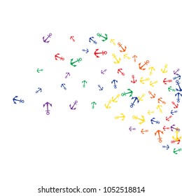 Pretty summer background with anchors. Anchor In Cartoon Free Style. Pattern Art Illustration Vector
