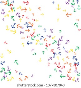 Pretty summer background with anchors. Anchor In Cartoon Free Style. Pattern Art Illustration Vector
