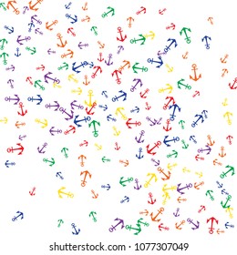 Pretty summer background with anchors. Anchor In Cartoon Free Style. Pattern Art Illustration Vector
