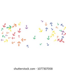Pretty summer background with anchors. Anchor In Cartoon Free Style. Pattern Art Illustration Vector

