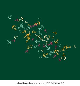 Pretty summer background with anchors. Anchor In Cartoon Free Style. Pattern Art Illustration Vector
