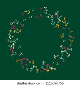 Pretty summer background with anchors. Anchor In Cartoon Free Style. Pattern Art Illustration Vector
