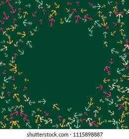 Pretty summer background with anchors. Anchor In Cartoon Free Style. Pattern Art Illustration Vector
