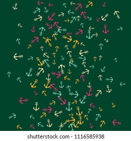 Pretty summer background with anchors. Anchor In Cartoon Free Style. Pattern Art Illustration Vector
