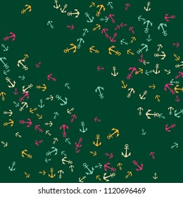 Pretty summer background with anchors. Anchor In Cartoon Free Style. Pattern Art Illustration Vector
