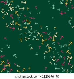 Pretty summer background with anchors. Anchor In Cartoon Free Style. Pattern Art Illustration Vector
