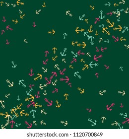 Pretty summer background with anchors. Anchor In Cartoon Free Style. Pattern Art Illustration Vector
