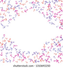 Pretty summer background with anchors. Anchor In Cartoon Free Style. Pattern Art Illustration Vector