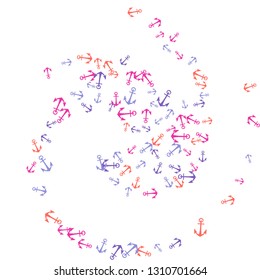 Pretty summer background with anchors. Anchor In Cartoon Free Style. Pattern Art Illustration Vector