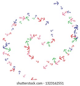Pretty summer background with anchors. Anchor In Cartoon Free Style. Pattern Art Illustration Vector