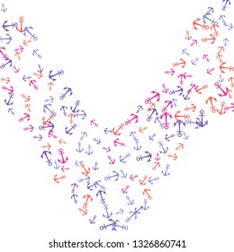 Pretty summer background with anchors. Anchor In Cartoon Free Style. Pattern Art Illustration Vector
