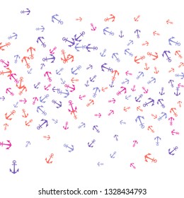 Pretty summer background with anchors. Anchor In Cartoon Free Style. Pattern Art Illustration Vector
