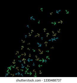 Pretty summer background with anchors. Anchor In Cartoon Free Style. Pattern Art Illustration Vector
